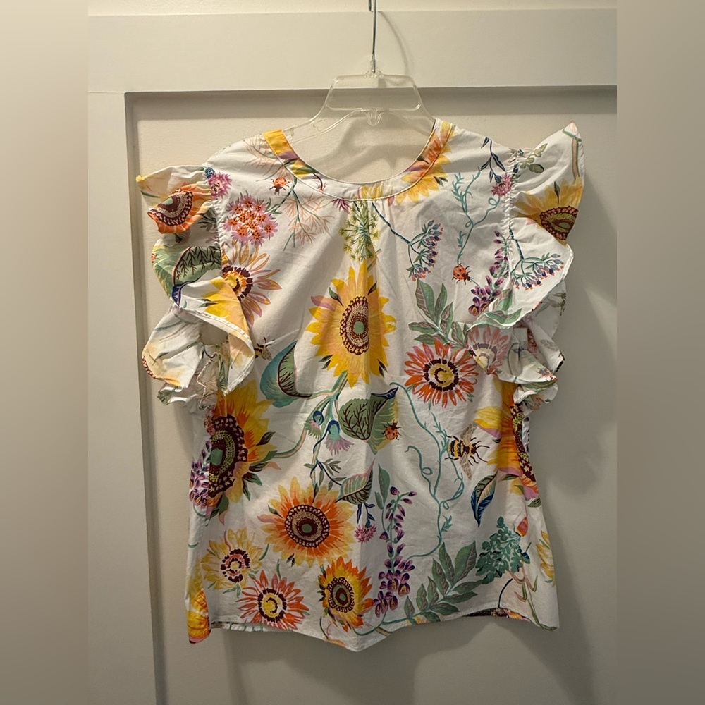 ⭐️Elie Tahari Top White & Multicolor Floral Blouse Size Medium